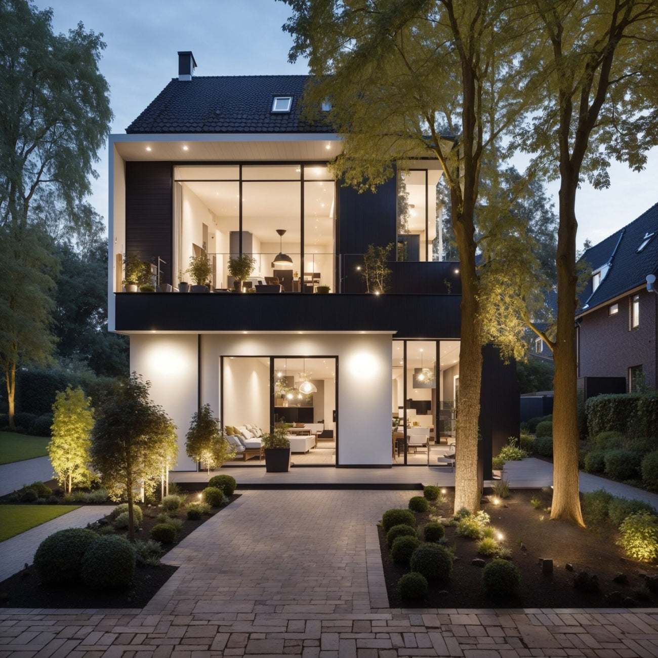 Prachtig tuin die wordt verlicht door de Tyra grondspot